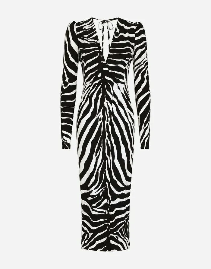 Dolce and Gabbana Dresses Women Zebraprint Cady Calflength Dress Animal Print Dolce and Gabbana Dresses Women Zebraprint Cady Calflength Dress Animal Print