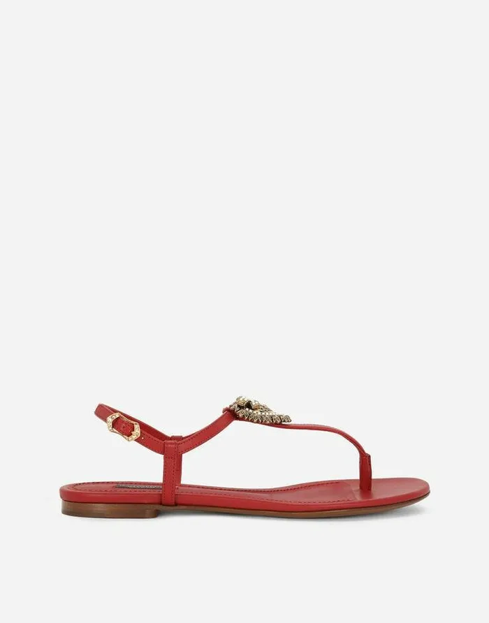 Dolce and Gabbana Flat Women Nappa Leather Devotion Thong Sandals Red
