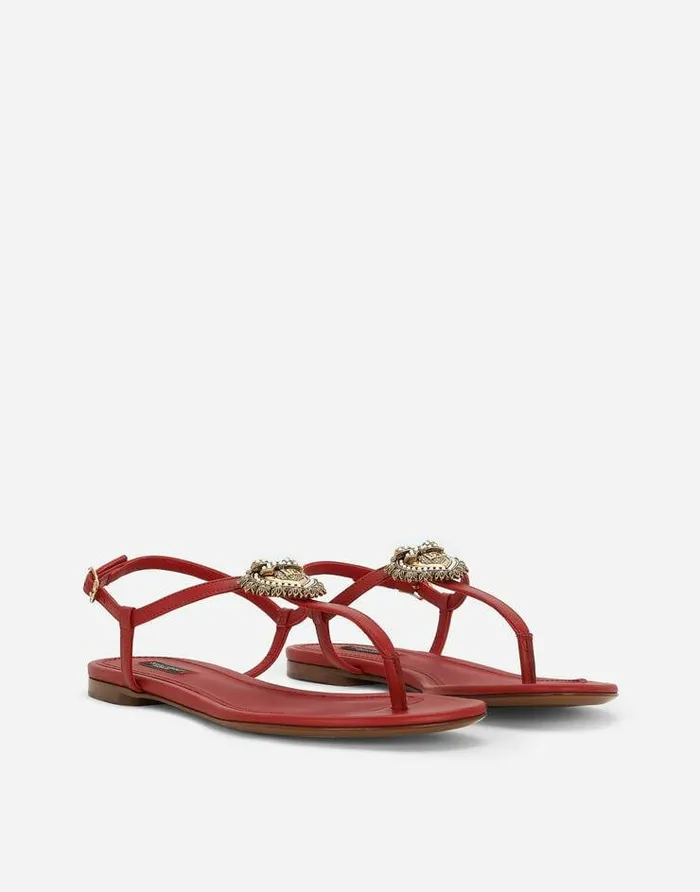 Dolce and Gabbana Flat Women Nappa Leather Devotion Thong Sandals Red Dolce and Gabbana Flat Women Nappa Leather Devotion Thong Sandals Red