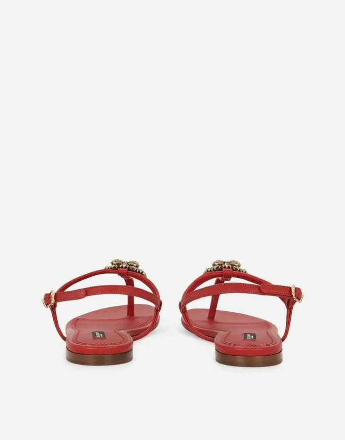 Dolce and Gabbana Flat Women Nappa Leather Devotion Thong Sandals Red Dolce and Gabbana Flat Women Nappa Leather Devotion Thong Sandals Red