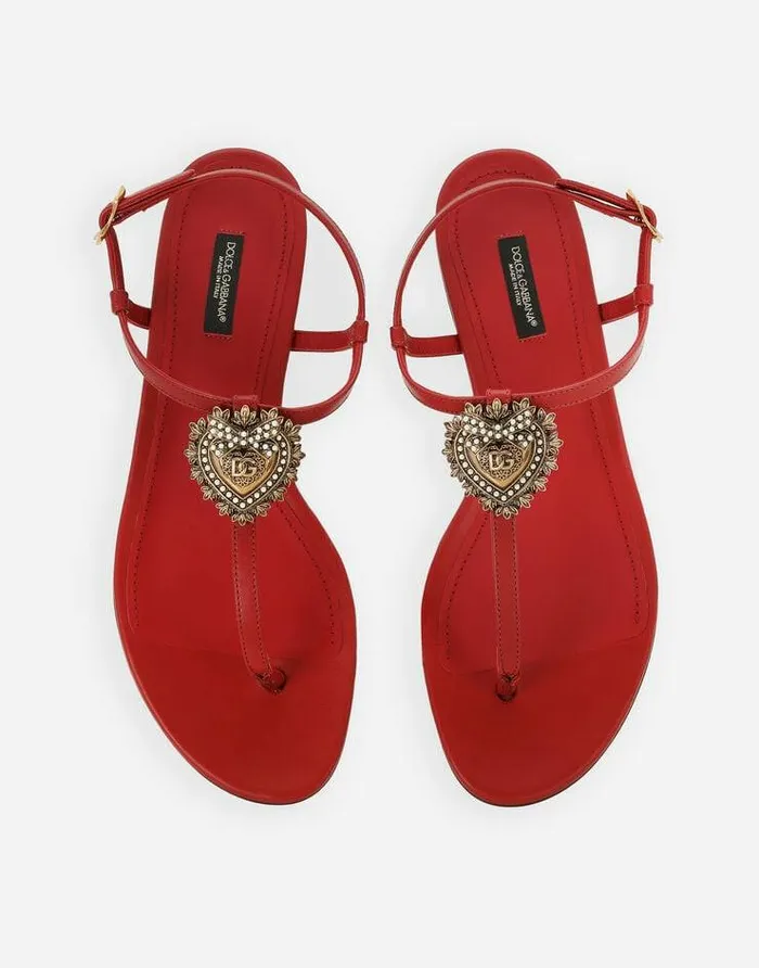 Dolce and Gabbana Flat Women Nappa Leather Devotion Thong Sandals Red Dolce and Gabbana Flat Women Nappa Leather Devotion Thong Sandals Red