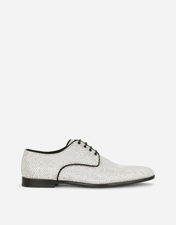 Dolce and Gabbana LaceUps Men Derby Shoes With Fusible Rhinestones Silver