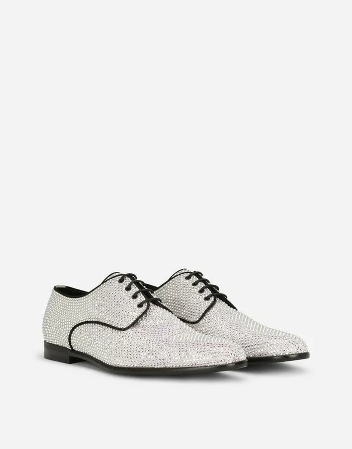 Dolce and Gabbana LaceUps Men Derby Shoes With Fusible Rhinestones Silver Dolce and Gabbana LaceUps Men Derby Shoes With Fusible Rhinestones Silver