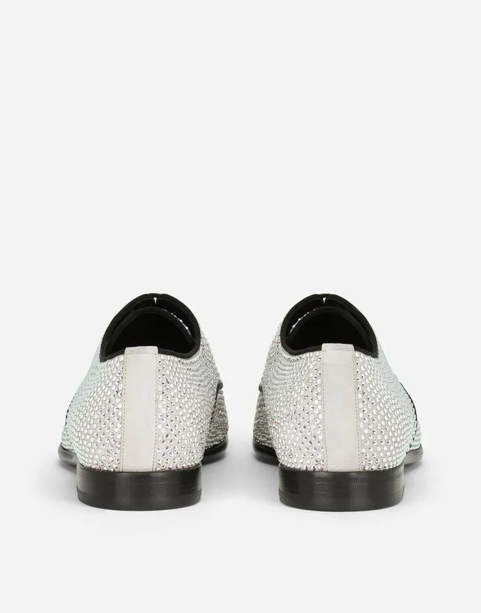 Dolce and Gabbana LaceUps Men Derby Shoes With Fusible Rhinestones Silver Dolce and Gabbana LaceUps Men Derby Shoes With Fusible Rhinestones Silver