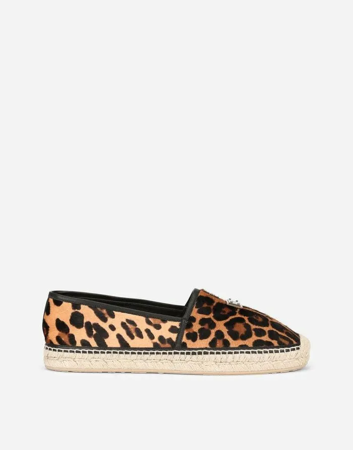 Dolce and Gabbana Loafers And Moccasins Men Leopardprint Pony Hair Espadrilles With Branded Plate Multicolor Dolce and Gabbana Loafers And Moccasins Men Leopardprint Pony Hair Espadrilles With Branded Plate Multicolor