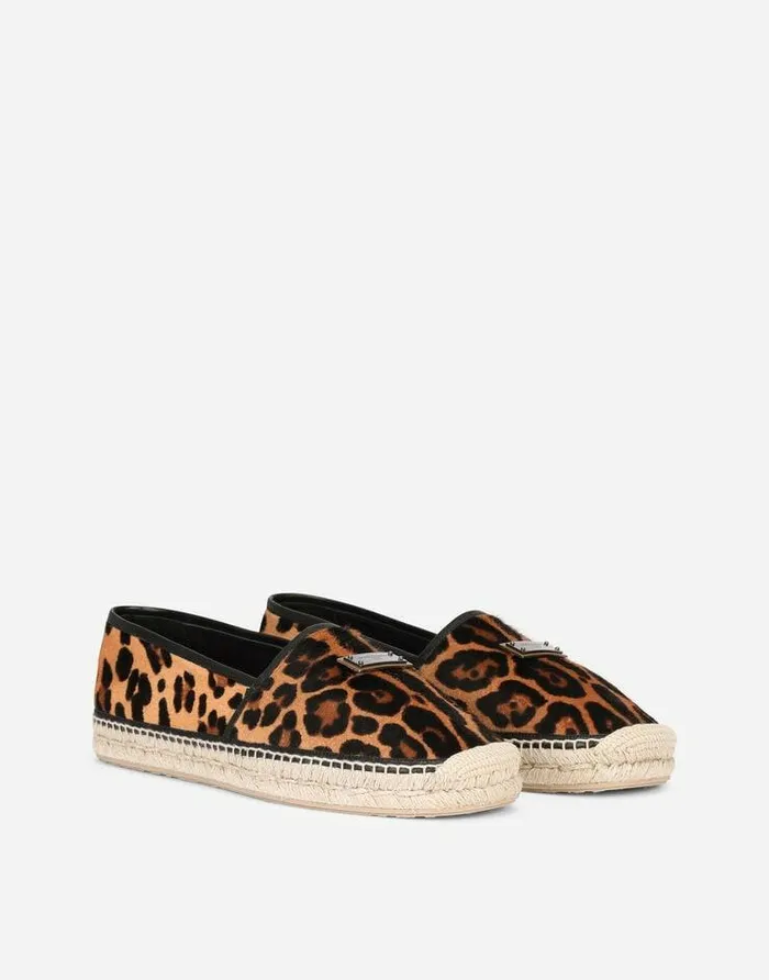 Dolce and Gabbana Loafers And Moccasins Men Leopardprint Pony Hair Espadrilles With Branded Plate Multicolor Dolce and Gabbana Loafers And Moccasins Men Leopardprint Pony Hair Espadrilles With Branded Plate Multicolor