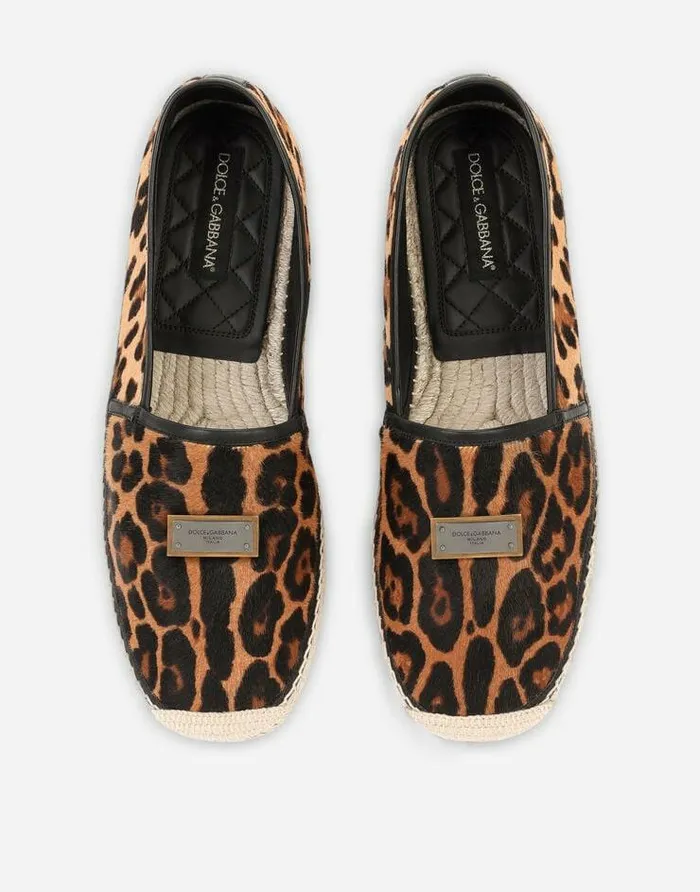 Dolce and Gabbana Loafers And Moccasins Men Leopardprint Pony Hair Espadrilles With Branded Plate Multicolor Dolce and Gabbana Loafers And Moccasins Men Leopardprint Pony Hair Espadrilles With Branded Plate Multicolor