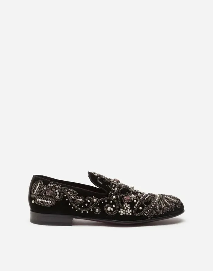 Dolce and Gabbana Loafers And Moccasins Men Velvet Slippers With Embroidery Turtle Dove Dolce and Gabbana Loafers And Moccasins Men Velvet Slippers With Embroidery Turtle Dove