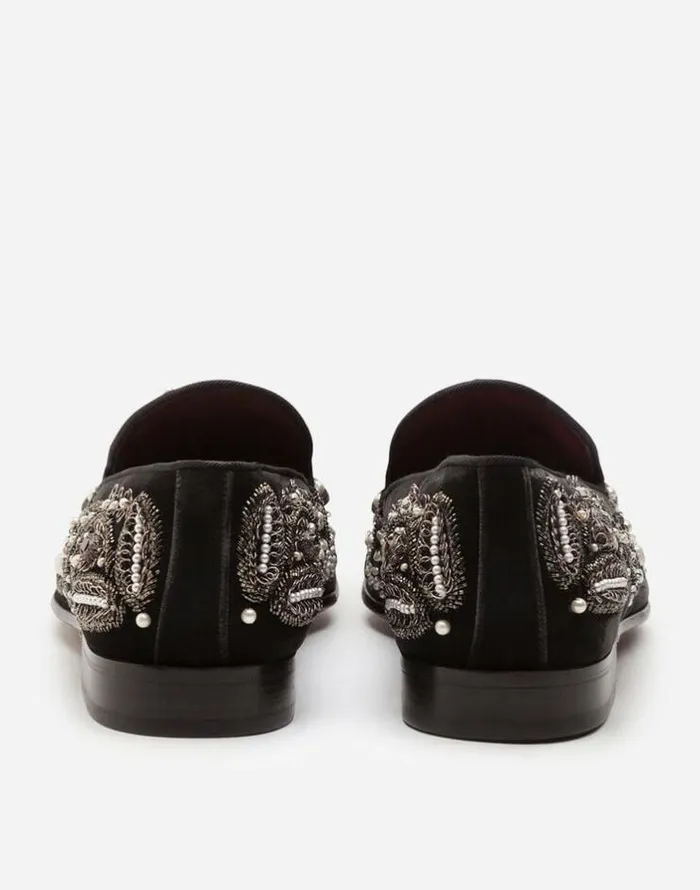 Dolce and Gabbana Loafers And Moccasins Men Velvet Slippers With Embroidery Turtle Dove Dolce and Gabbana Loafers And Moccasins Men Velvet Slippers With Embroidery Turtle Dove