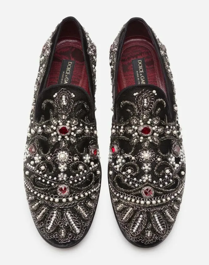 Dolce and Gabbana Loafers And Moccasins Men Velvet Slippers With Embroidery Turtle Dove Dolce and Gabbana Loafers And Moccasins Men Velvet Slippers With Embroidery Turtle Dove