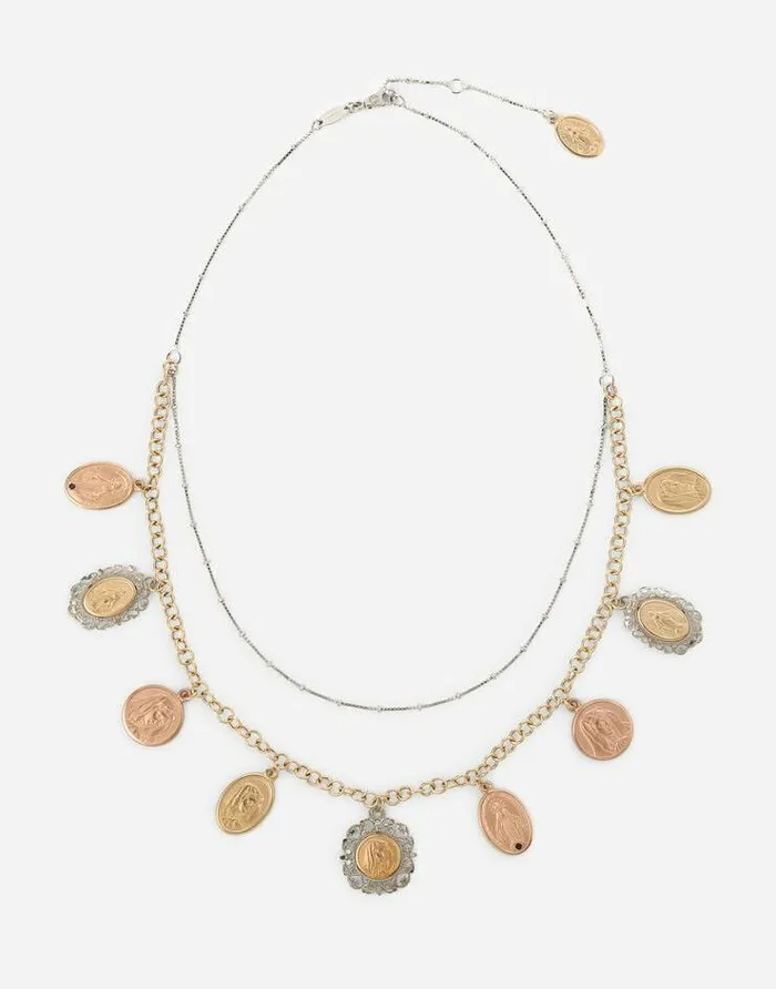 Dolce and Gabbana Necklaces Women Sicily Necklace In Yellow Red And White 18kt Gold With Medals Multicolor