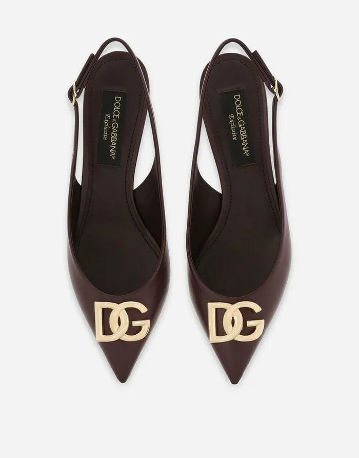 Dolce and Gabbana Pumps And Slingback Women Calfskin Slingbacks With DG Logo Bordeaux Dolce and Gabbana Pumps And Slingback Women Calfskin Slingbacks With DG Logo Bordeaux