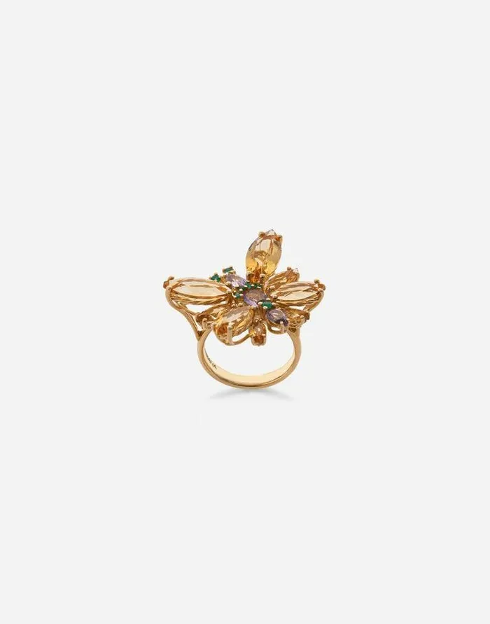 Dolce and Gabbana Rings Women Spring Ring In Yellow 18kt Gold With Citrine Butterfly Gold Dolce and Gabbana Rings Women Spring Ring In Yellow 18kt Gold With Citrine Butterfly Gold