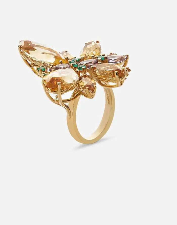 Dolce and Gabbana Rings Women Spring Ring In Yellow 18kt Gold With Citrine Butterfly Gold Dolce and Gabbana Rings Women Spring Ring In Yellow 18kt Gold With Citrine Butterfly Gold