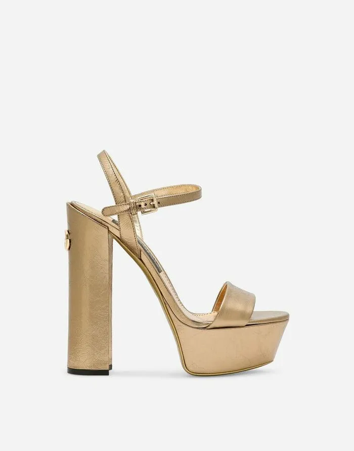 Dolce and Gabbana Sandals And Wedges Women Foiled Craquel Calfskin Platform Sandals Gold Dolce and Gabbana Sandals And Wedges Women Foiled Craquel Calfskin Platform Sandals Gold