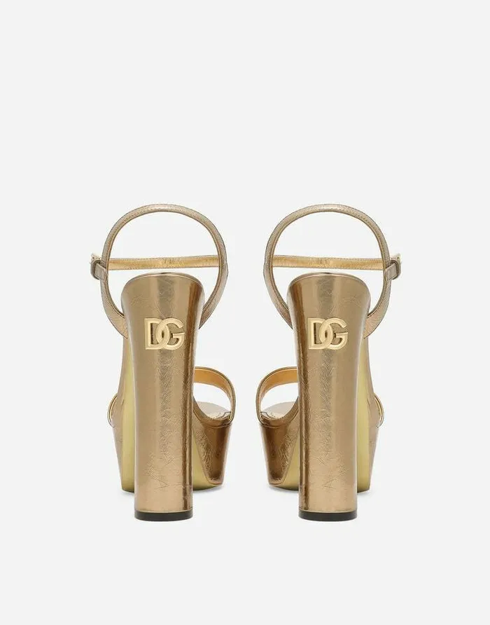 Dolce and Gabbana Sandals And Wedges Women Foiled Craquel Calfskin Platform Sandals Gold Dolce and Gabbana Sandals And Wedges Women Foiled Craquel Calfskin Platform Sandals Gold