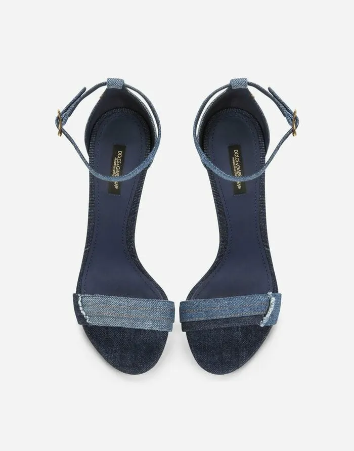 Dolce and Gabbana Sandals And Wedges Women Patchwork Denim Sandals With Baroque DG Heel Denim Dolce and Gabbana Sandals And Wedges Women Patchwork Denim Sandals With Baroque DG Heel Denim