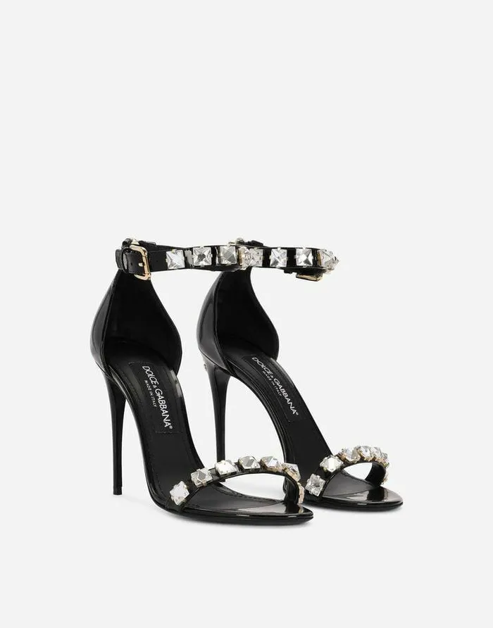Dolce and Gabbana Sandals And Wedges Women Polished Calfskin Sandals With Rhinestones Multicolor Dolce and Gabbana Sandals And Wedges Women Polished Calfskin Sandals With Rhinestones Multicolor