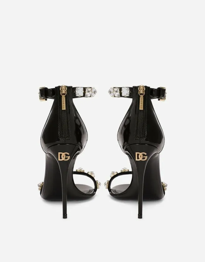 Dolce and Gabbana Sandals And Wedges Women Polished Calfskin Sandals With Rhinestones Multicolor Dolce and Gabbana Sandals And Wedges Women Polished Calfskin Sandals With Rhinestones Multicolor