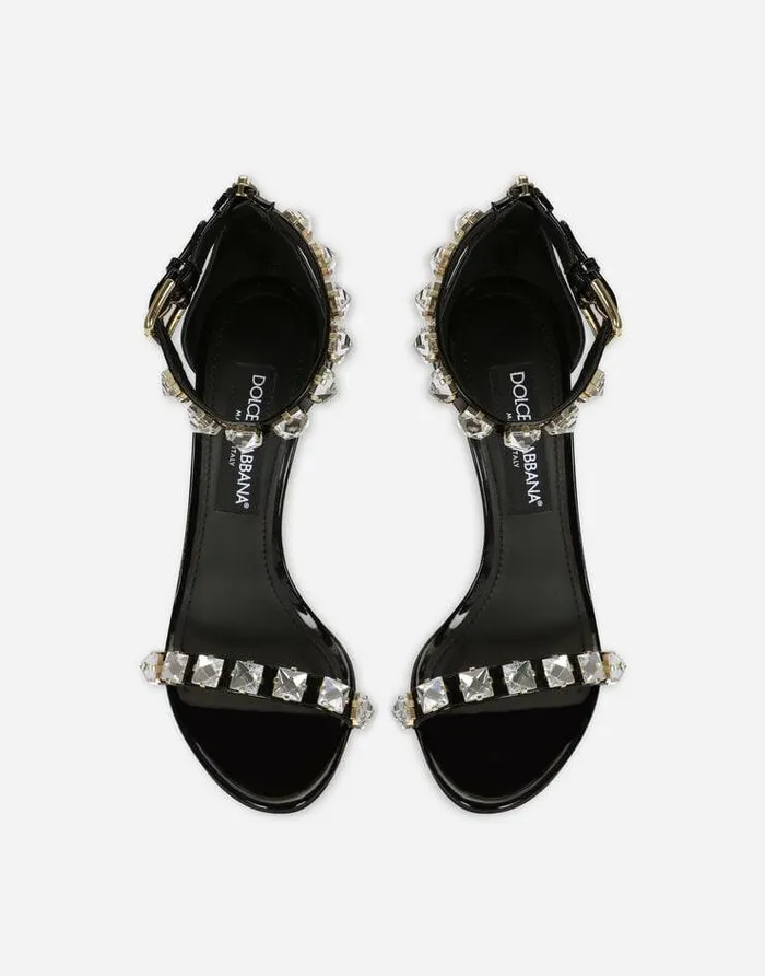 Dolce and Gabbana Sandals And Wedges Women Polished Calfskin Sandals With Rhinestones Multicolor Dolce and Gabbana Sandals And Wedges Women Polished Calfskin Sandals With Rhinestones Multicolor