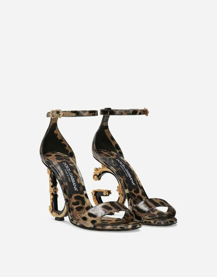 Dolce and Gabbana Sandals And Wedges Women Printed Polished Calfskin Baroque DG Sandals Animal Print Dolce and Gabbana Sandals And Wedges Women Printed Polished Calfskin Baroque DG Sandals Animal Print