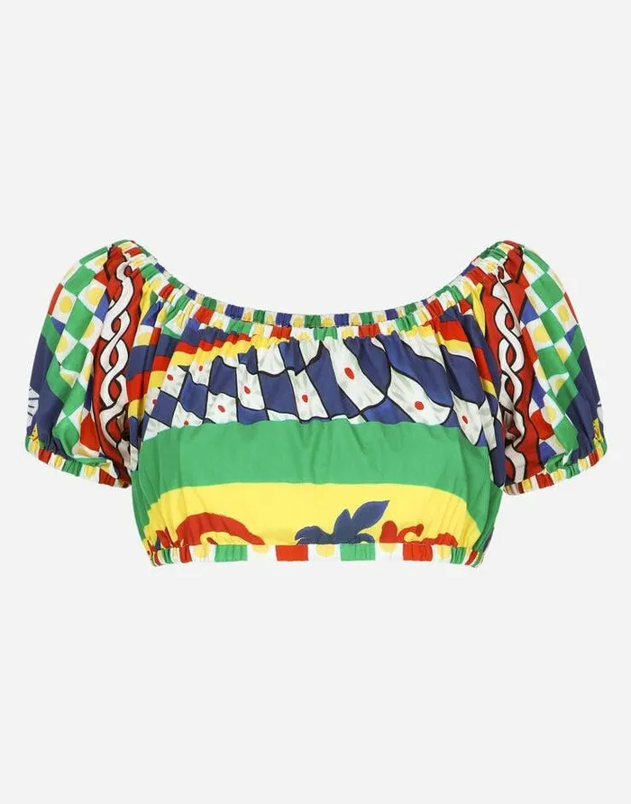 Dolce and Gabbana Shirts And Tops Women Carrettoprint Poplin Crop Top Multicolor Dolce and Gabbana Shirts And Tops Women Carrettoprint Poplin Crop Top Multicolor