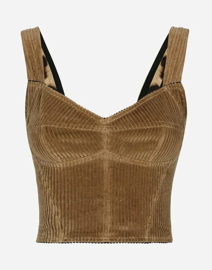 Dolce and Gabbana Shirts And Tops Women Corduroy Corset Top Beige