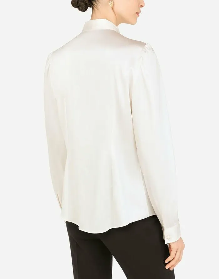 Dolce and Gabbana Shirts And Tops Women Satin Shirt With Pearl Buttons With DG Logo White Dolce and Gabbana Shirts And Tops Women Satin Shirt With Pearl Buttons With DG Logo White
