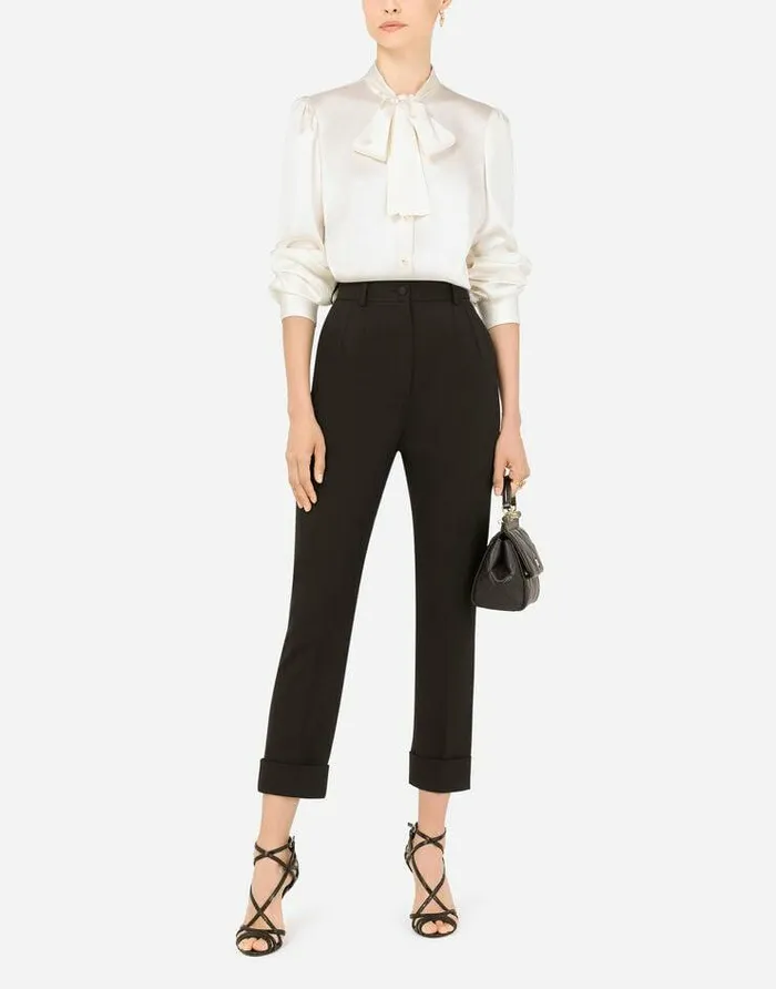 Dolce and Gabbana Shirts And Tops Women Satin Shirt With Pearl Buttons With DG Logo White Dolce and Gabbana Shirts And Tops Women Satin Shirt With Pearl Buttons With DG Logo White