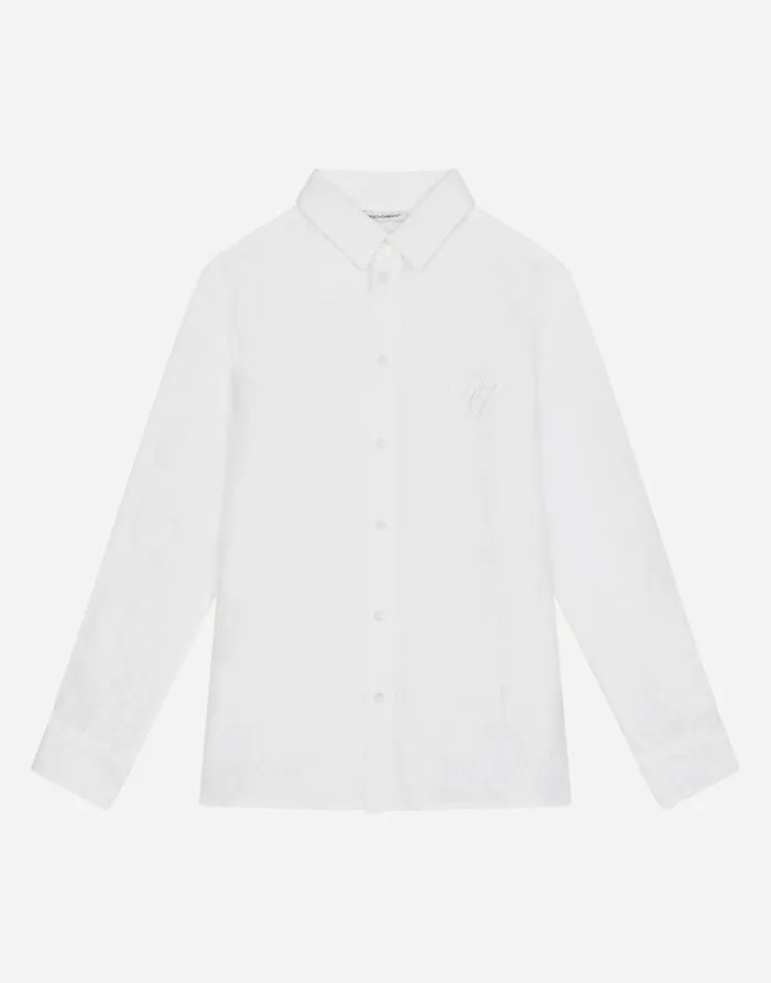 Dolce and Gabbana Shirts Children Linen Shirt With DG Embroidery White