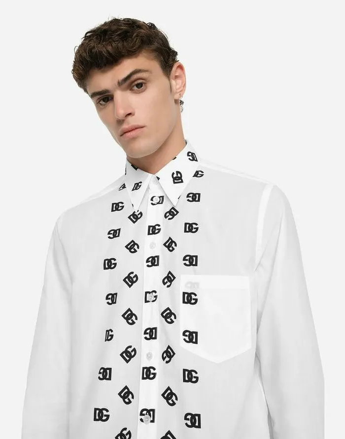 Dolce and Gabbana Shirts Men Cotton Martinifit Shirt With DG Logo Print Multicolor Dolce and Gabbana Shirts Men Cotton Martinifit Shirt With DG Logo Print Multicolor