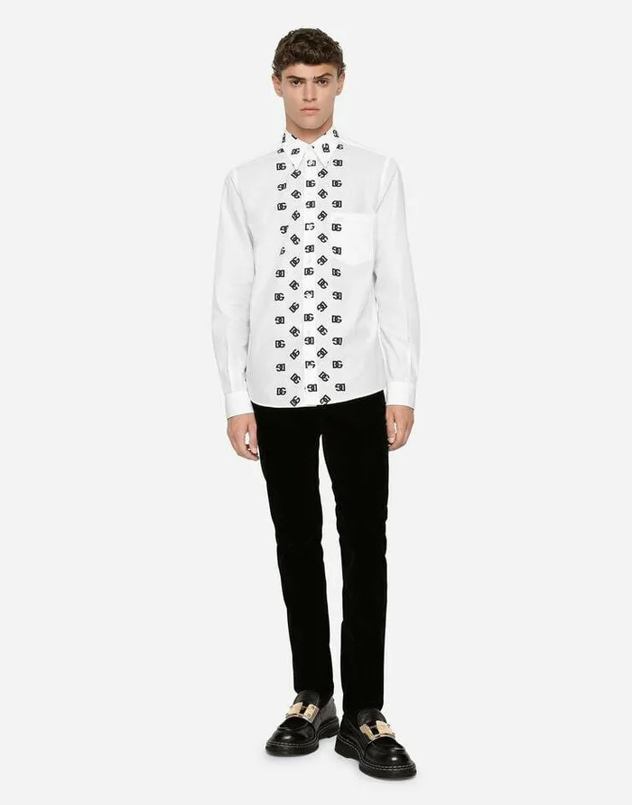 Dolce and Gabbana Shirts Men Cotton Martinifit Shirt With DG Logo Print Multicolor Dolce and Gabbana Shirts Men Cotton Martinifit Shirt With DG Logo Print Multicolor