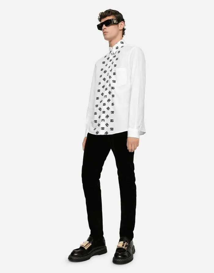 Dolce and Gabbana Shirts Men Cotton Martinifit Shirt With DG Logo Print Multicolor Dolce and Gabbana Shirts Men Cotton Martinifit Shirt With DG Logo Print Multicolor