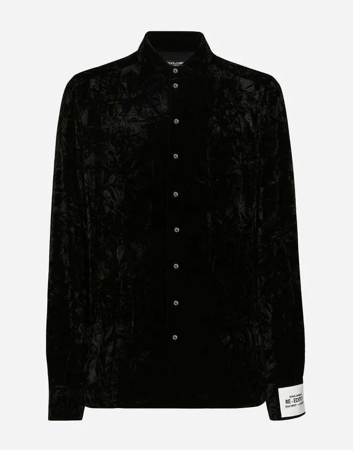 Dolce and Gabbana Shirts Men Crushed Velvet Shirt Black