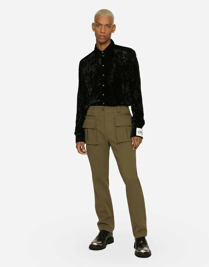 Dolce and Gabbana Shirts Men Crushed Velvet Shirt Black Dolce and Gabbana Shirts Men Crushed Velvet Shirt Black