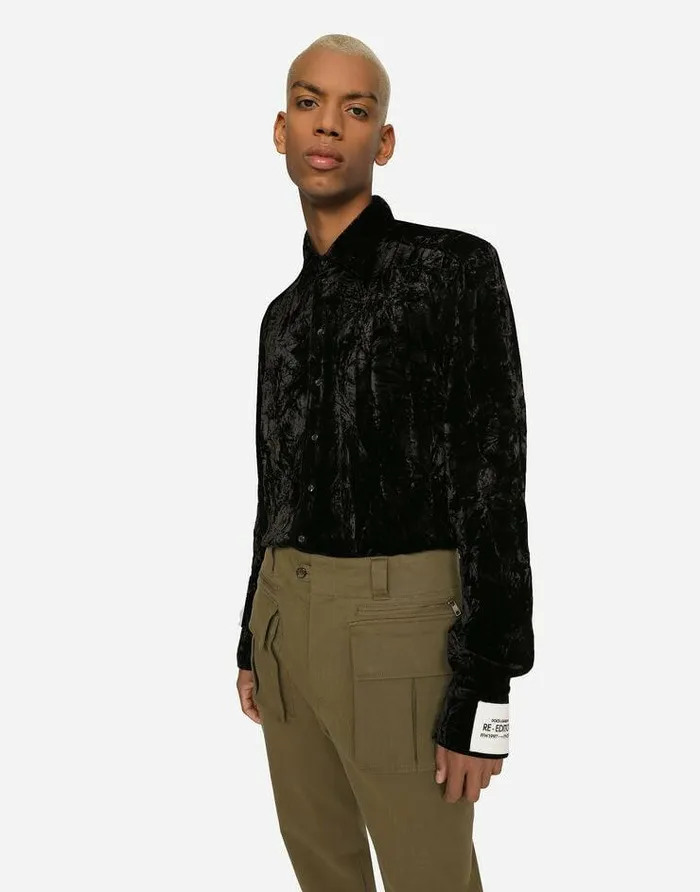 Dolce and Gabbana Shirts Men Crushed Velvet Shirt Black Dolce and Gabbana Shirts Men Crushed Velvet Shirt Black