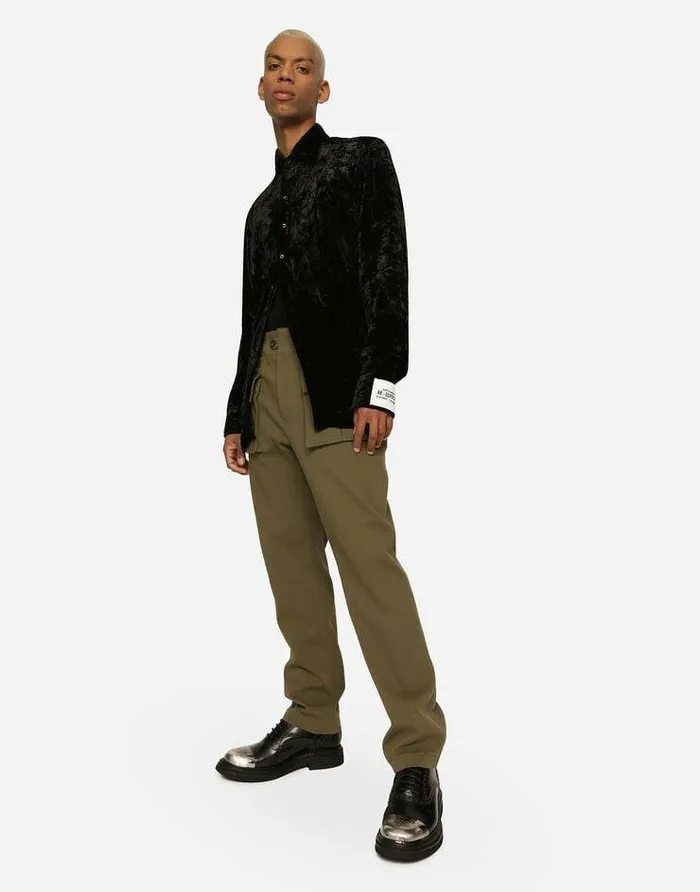 Dolce and Gabbana Shirts Men Crushed Velvet Shirt Black Dolce and Gabbana Shirts Men Crushed Velvet Shirt Black