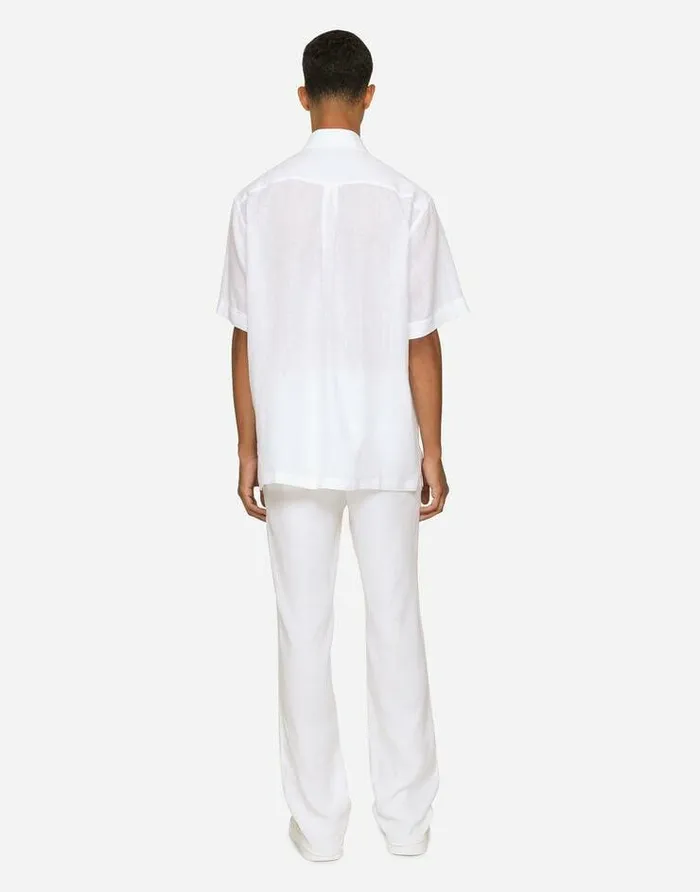 Dolce and Gabbana Shirts Men Linen Hawaiian Shirt With DG Hardware White Dolce and Gabbana Shirts Men Linen Hawaiian Shirt With DG Hardware White
