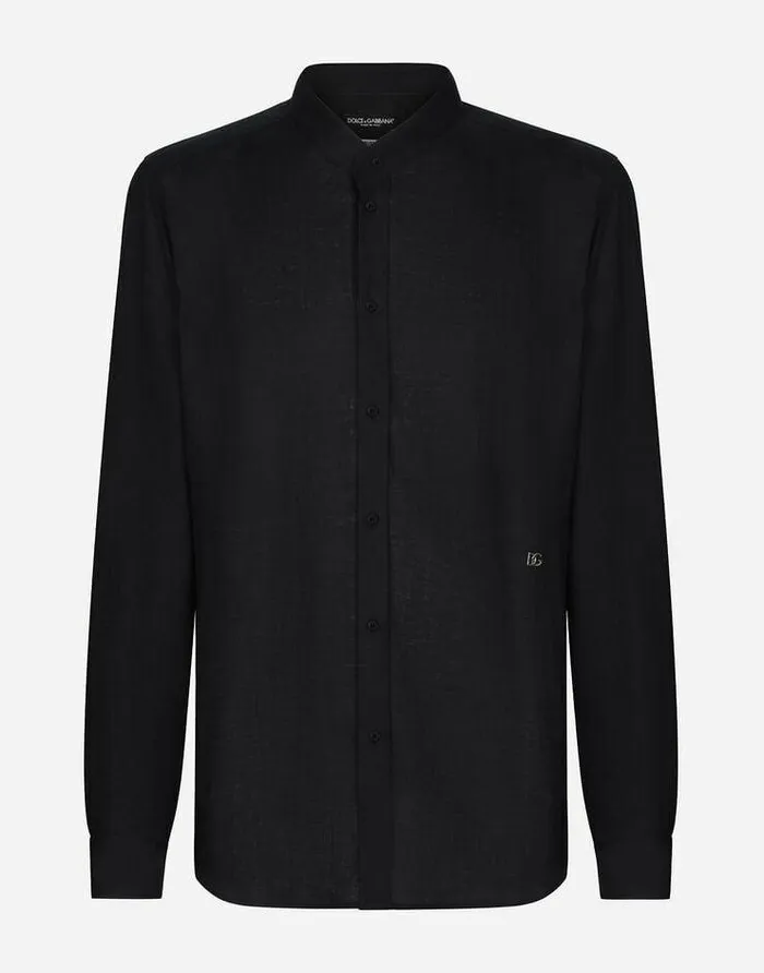 Dolce and Gabbana Shirts Men Linen Martinifit Shirt With DG Hardware Blue