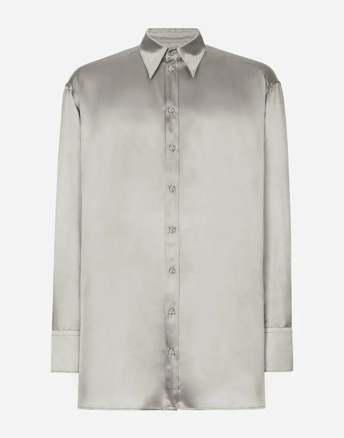 Dolce and Gabbana Shirts Men Oversize Silk Shirt Grey