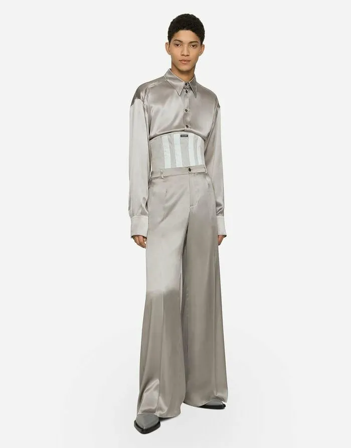 Dolce and Gabbana Shirts Men Oversize Silk Shirt Grey Dolce and Gabbana Shirts Men Oversize Silk Shirt Grey