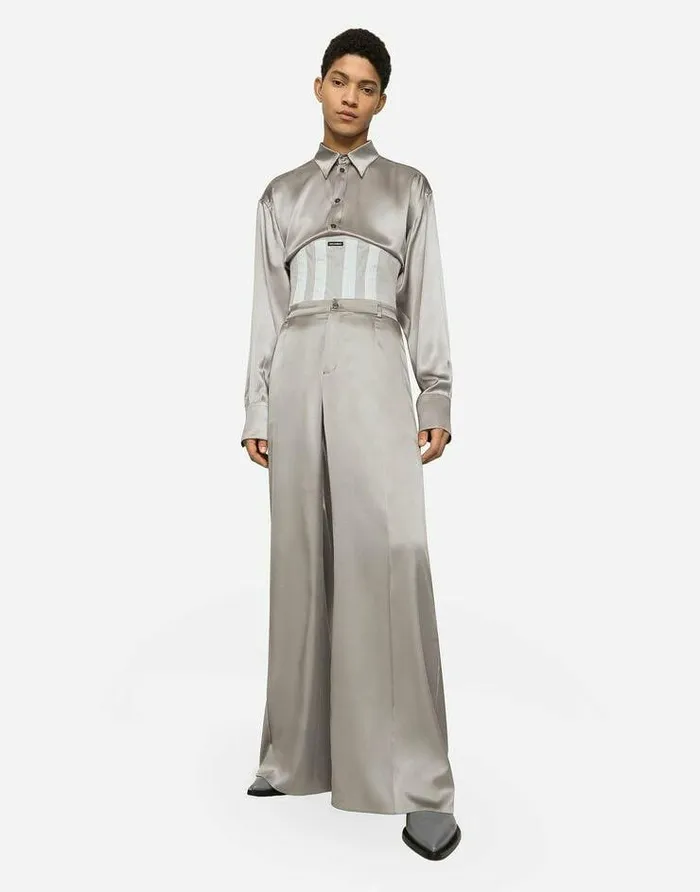 Dolce and Gabbana Shirts Men Oversize Silk Shirt Grey Dolce and Gabbana Shirts Men Oversize Silk Shirt Grey