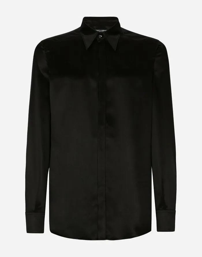 Dolce and Gabbana Shirts Men Silk Satin Martinifit Shirt Black