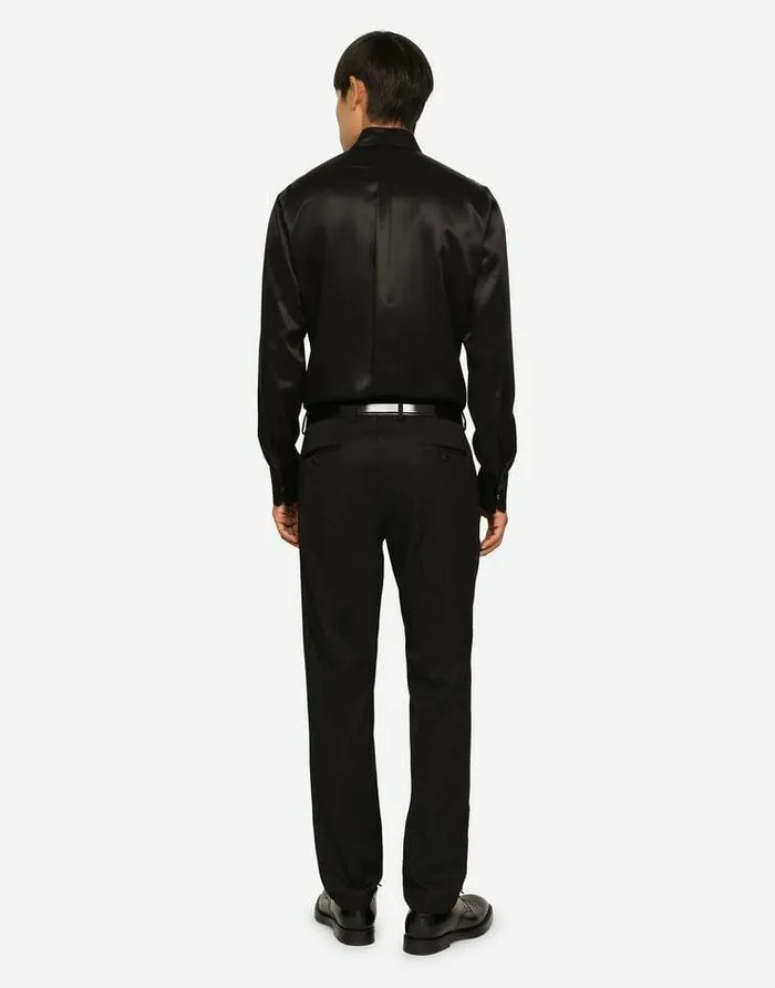 Dolce and Gabbana Shirts Men Silk Satin Martinifit Shirt Black Dolce and Gabbana Shirts Men Silk Satin Martinifit Shirt Black