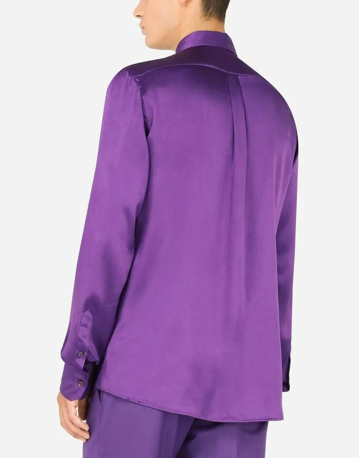 Dolce and Gabbana Shirts Men Silk Satin Martinifit Tuxedo Shirt Purple Dolce and Gabbana Shirts Men Silk Satin Martinifit Tuxedo Shirt Purple