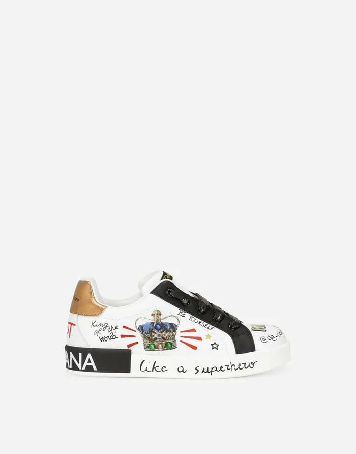Dolce and Gabbana Shoes 2438 Children Calfskin Portofino DG King Sneakers Multicolor Dolce and Gabbana Shoes 2438 Children Calfskin Portofino DG King Sneakers Multicolor