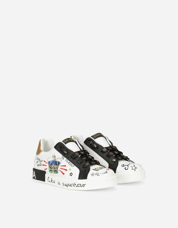 Dolce and Gabbana Shoes 2438 Children Calfskin Portofino DG King Sneakers Multicolor Dolce and Gabbana Shoes 2438 Children Calfskin Portofino DG King Sneakers Multicolor