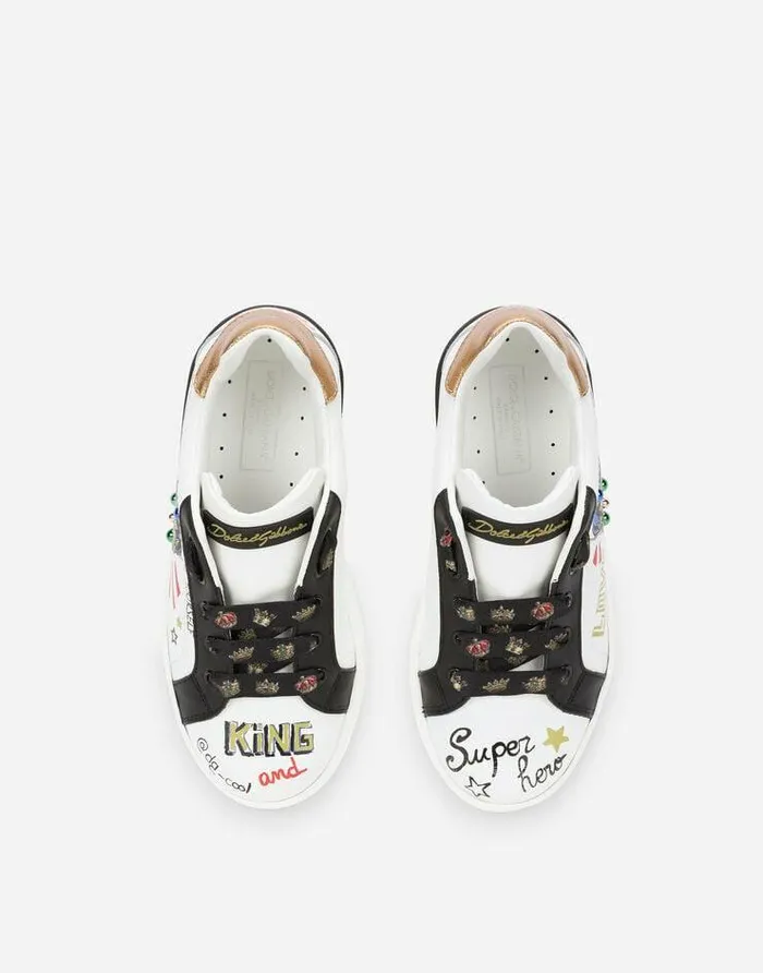Dolce and Gabbana Shoes 2438 Children Calfskin Portofino DG King Sneakers Multicolor Dolce and Gabbana Shoes 2438 Children Calfskin Portofino DG King Sneakers Multicolor