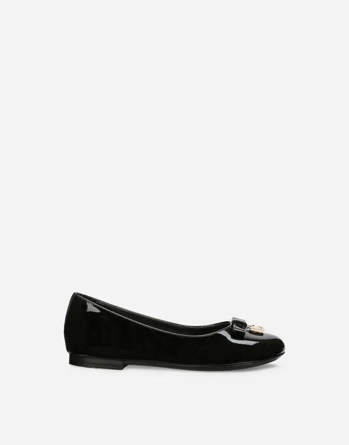 Dolce and Gabbana Shoes 2438 Children Patent Leather Ballet Flats With Metal DG Logo Black Dolce and Gabbana Shoes 2438 Children Patent Leather Ballet Flats With Metal DG Logo Black