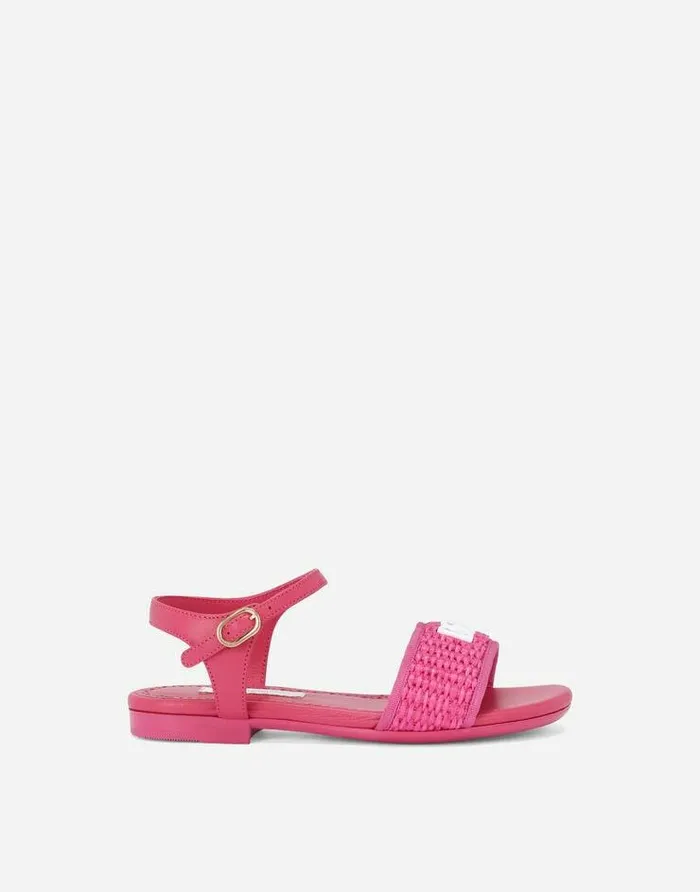 Dolce and Gabbana Shoes 2438 Children Straw And Nappa Leather Sandals With DG Logo Fuchsia Dolce and Gabbana Shoes 2438 Children Straw And Nappa Leather Sandals With DG Logo Fuchsia